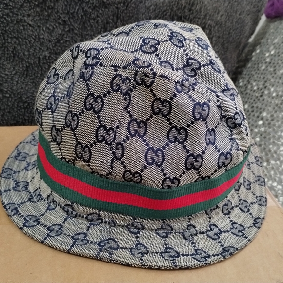 Gucci Other - GUCCI bucket Hat Fedora Hat GG pattern hat monogram L Very Stained Discolor Read